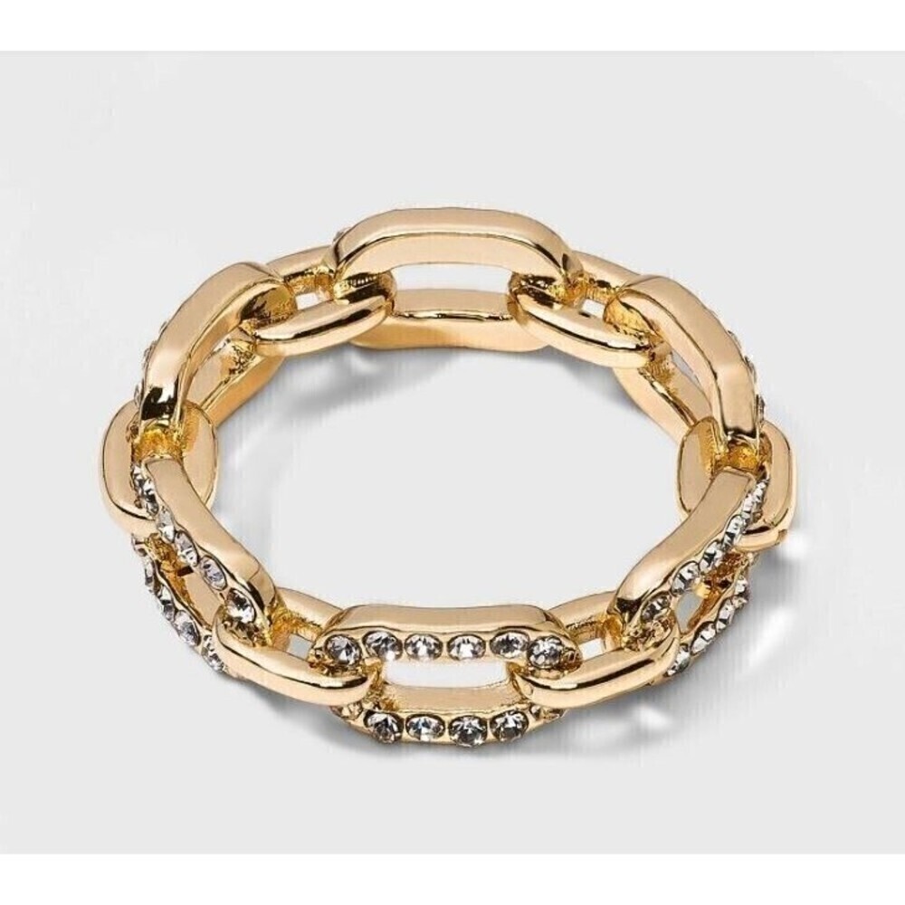SUGARFIX by‎ BaubleBar Crystal Link Chain Ring - Size 8 NEW Chain Casual Career